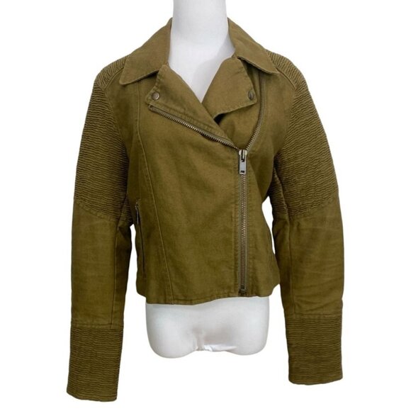 ARITZIA WILFRED FREE ALANA KHAKI GREEN LINEN BLEND MOTO JACKET - M - Picture 1 of 8